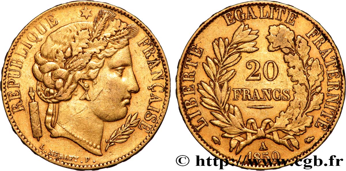 20 francs or Cérès 1850 Paris F.529/3 MBC 