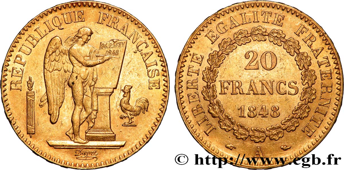 20 francs or Génie, IIe République 1848 Paris F.528/1 fVZ 