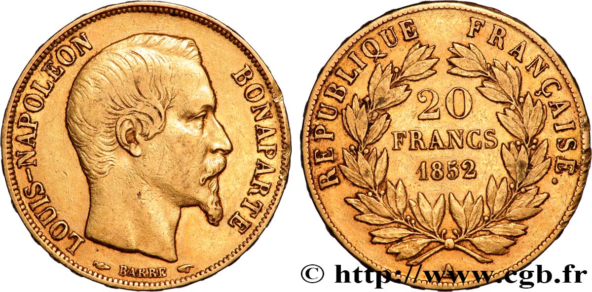 20 francs or Louis-Napoléon 1852 Paris F.530/1 XF 