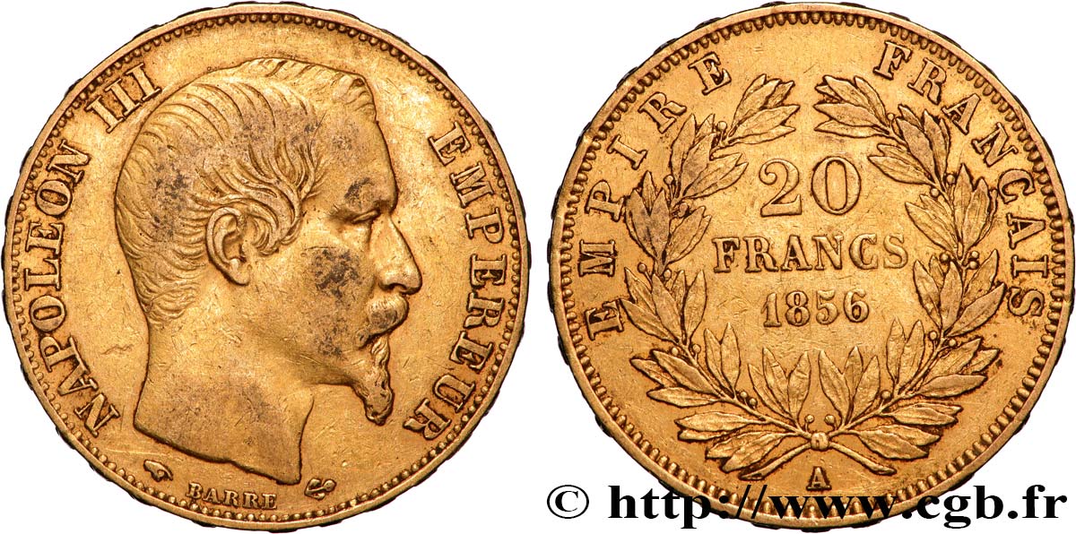 20 francs or Napoléon III, tête nue 1856 Paris F.531/9 TB+ 