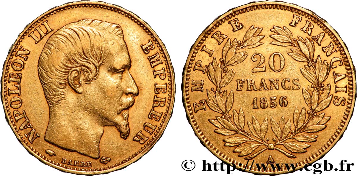 20 francs or Napoléon III, tête nue 1856 Paris F.531/9 MBC 