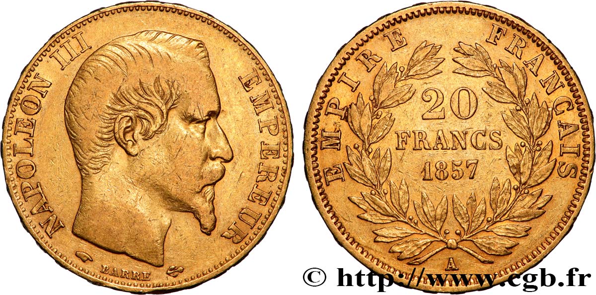 20 francs or Napoléon III, tête nue 1857 Paris F.531/12 q.BB 