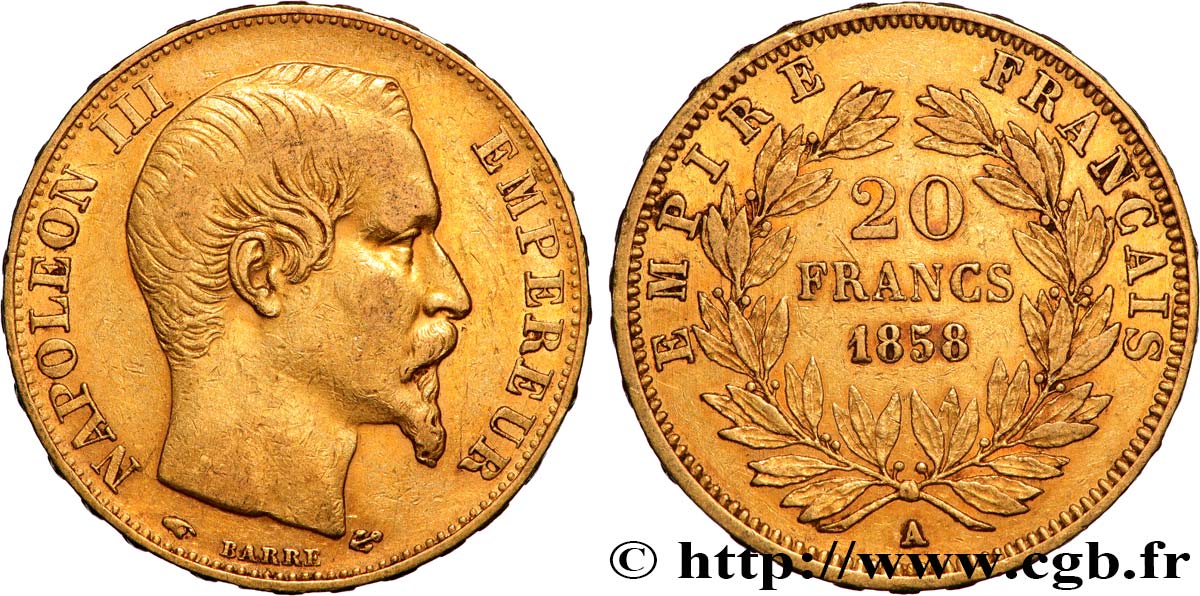 20 francs or Napoléon III, tête nue 1858 Paris F.531/13 SS 