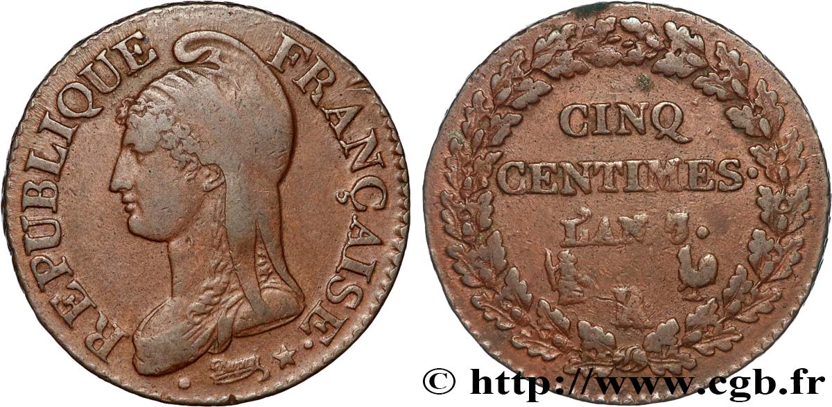 Cinq centimes Dupré, grand module 1799 Paris/Orléans F.115/57 XF40 