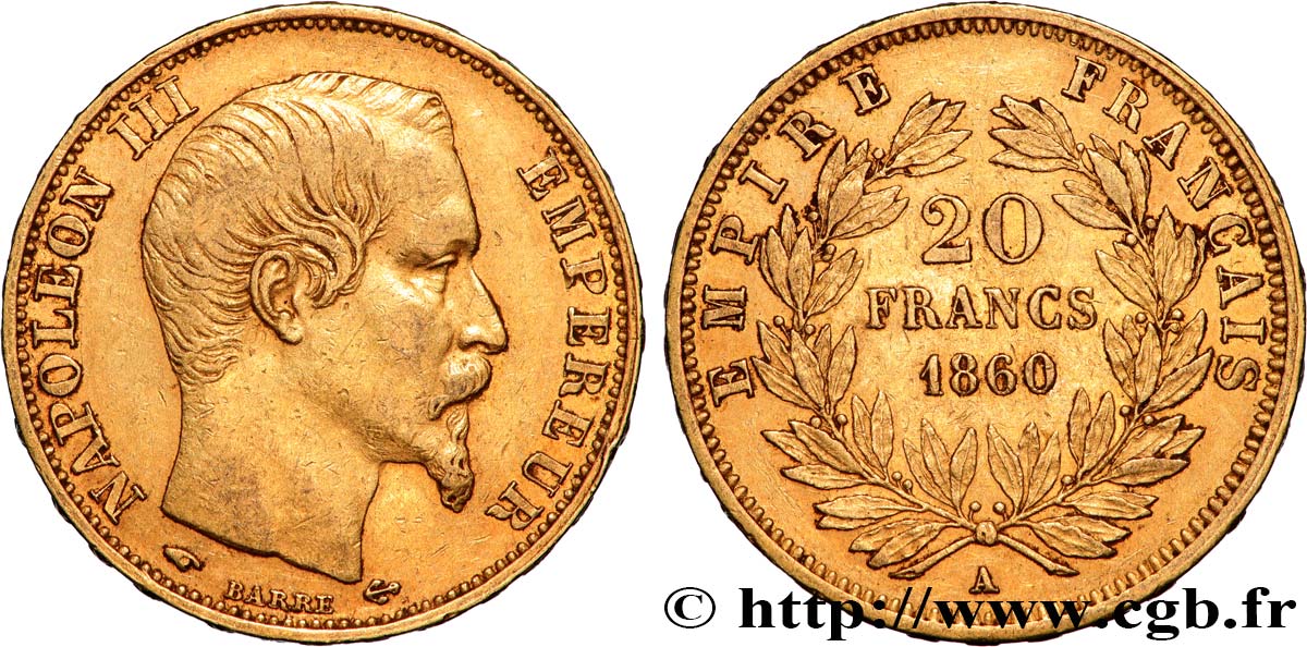 20 francs or Napoléon III, tête nue 1860 Paris F.531/18 SS 