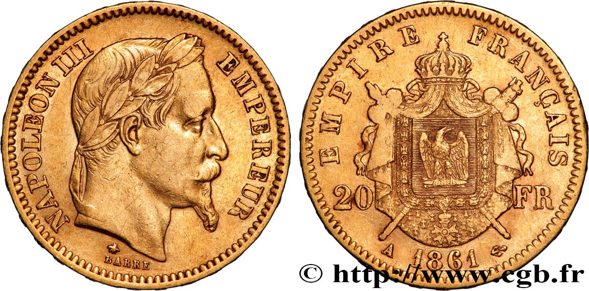 20 francs or Napoléon III, tête laurée 1861 Paris F.532/1 TTB 