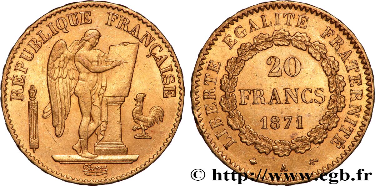 20 francs génie, Troisième république 1871 Paris F.533/1 TTB+ 