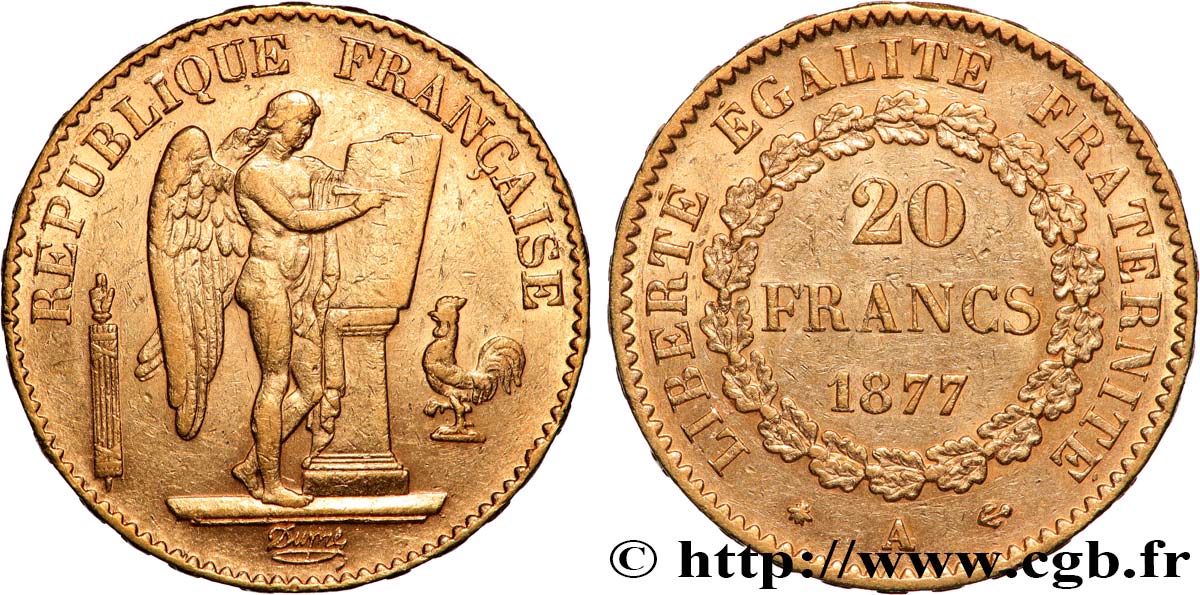 20 francs or Génie, Troisième République 1877 Paris F.533/5 SS 