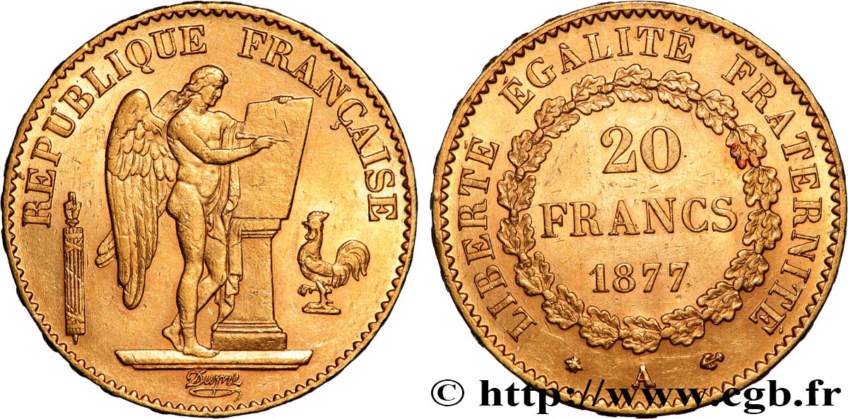 20 francs or Génie, Troisième République 1877 Paris F.533/5 q.SPL 