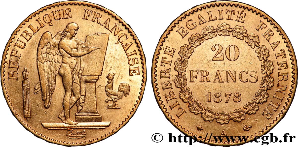 20 francs or Génie, Troisième République 1878 Paris F.533/6 SPL 