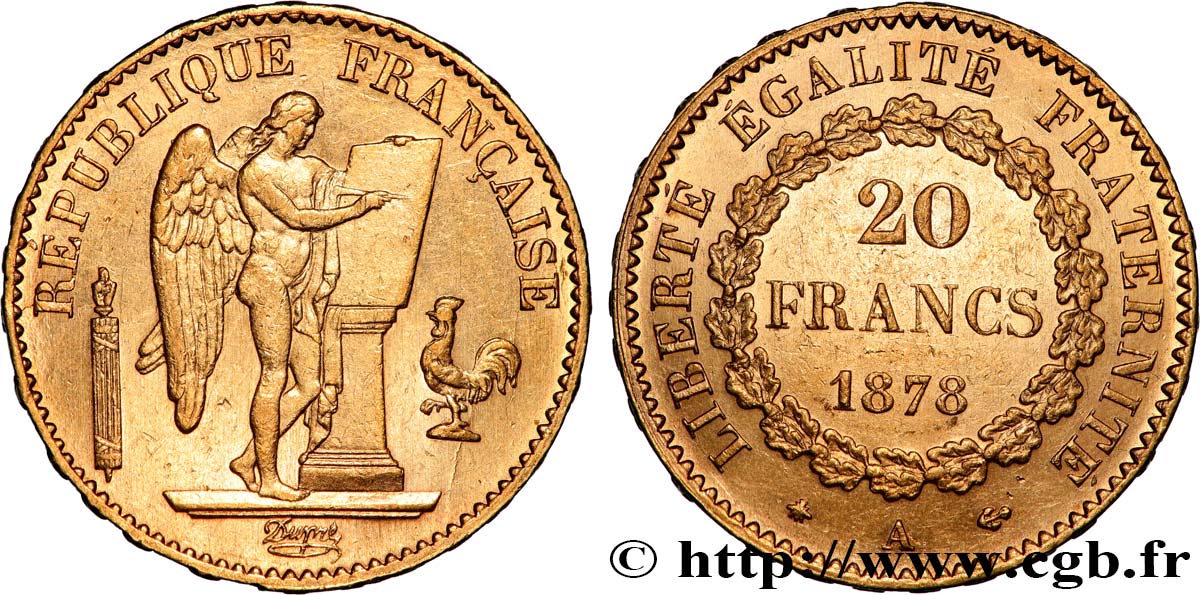20 francs or Génie, Troisième République 1878 Paris F.533/6 MBC+ 