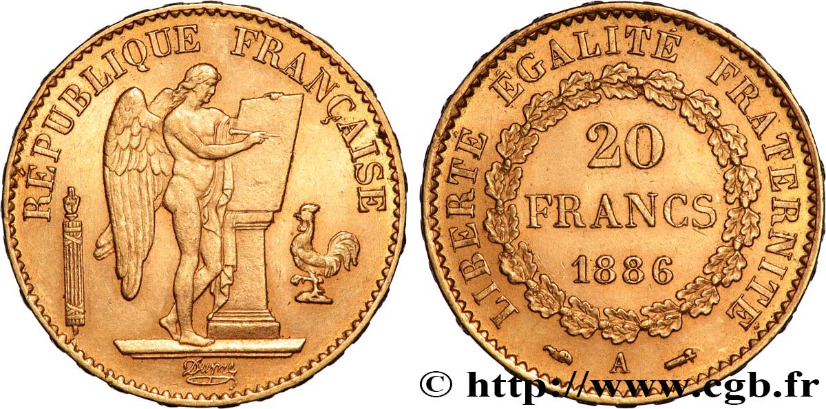 20 francs or Génie, Troisième République 1886 Paris F.533/9 q.SPL 