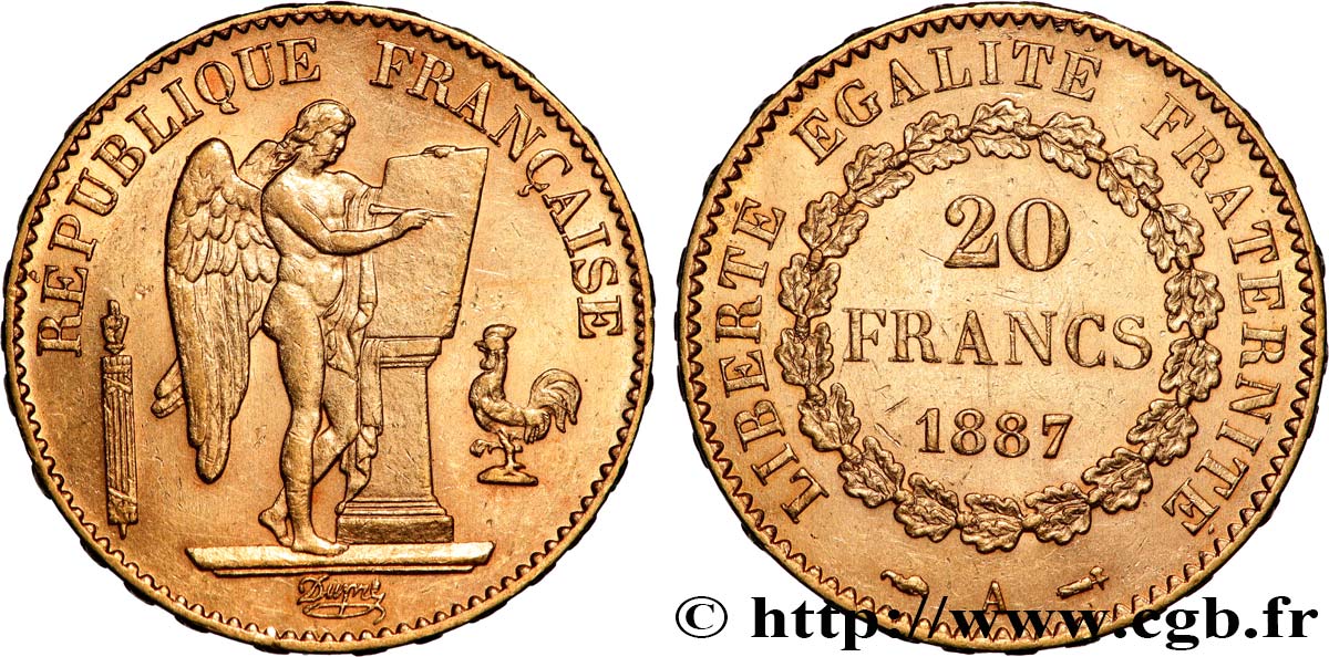 20 francs or Génie, Troisième République 1887 Paris F.533/10 q.SPL 