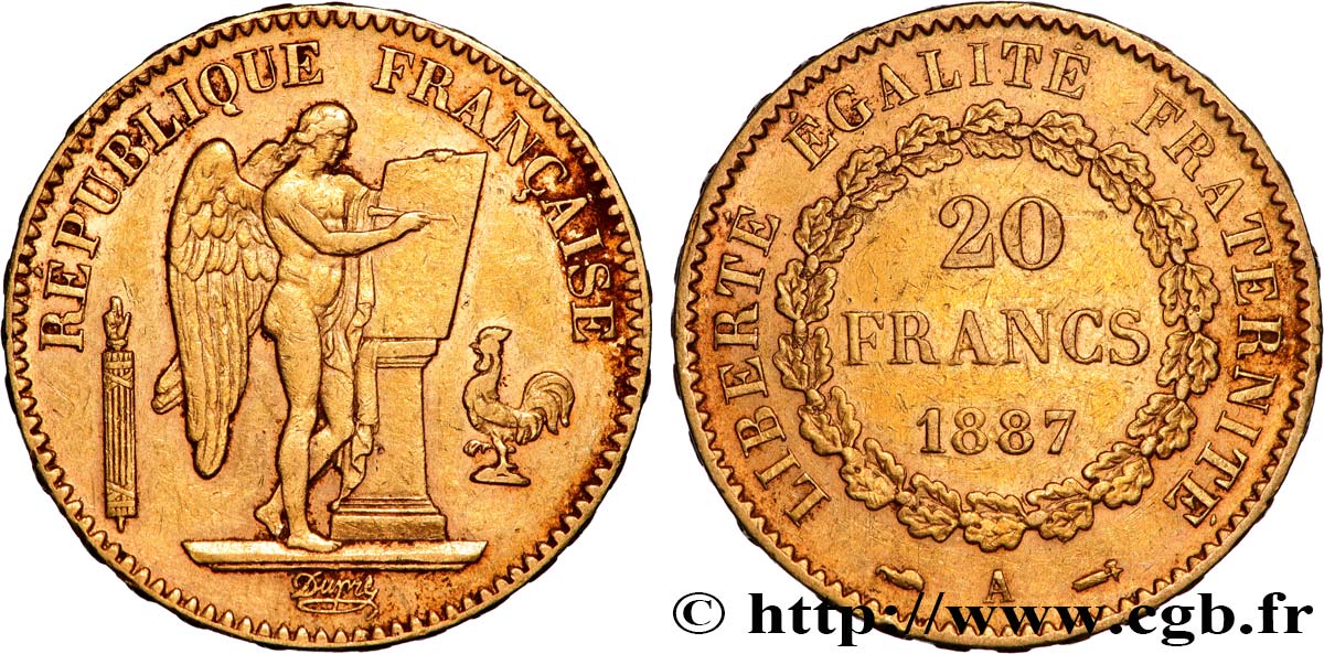 20 francs or Génie, Troisième République 1887 Paris F.533/10 TTB 