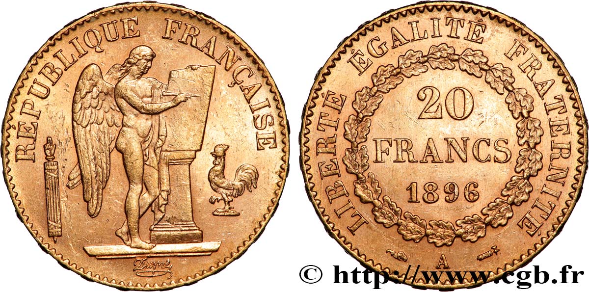 20 francs or Génie, Troisième République 1896 Paris F.533/20 fVZ 