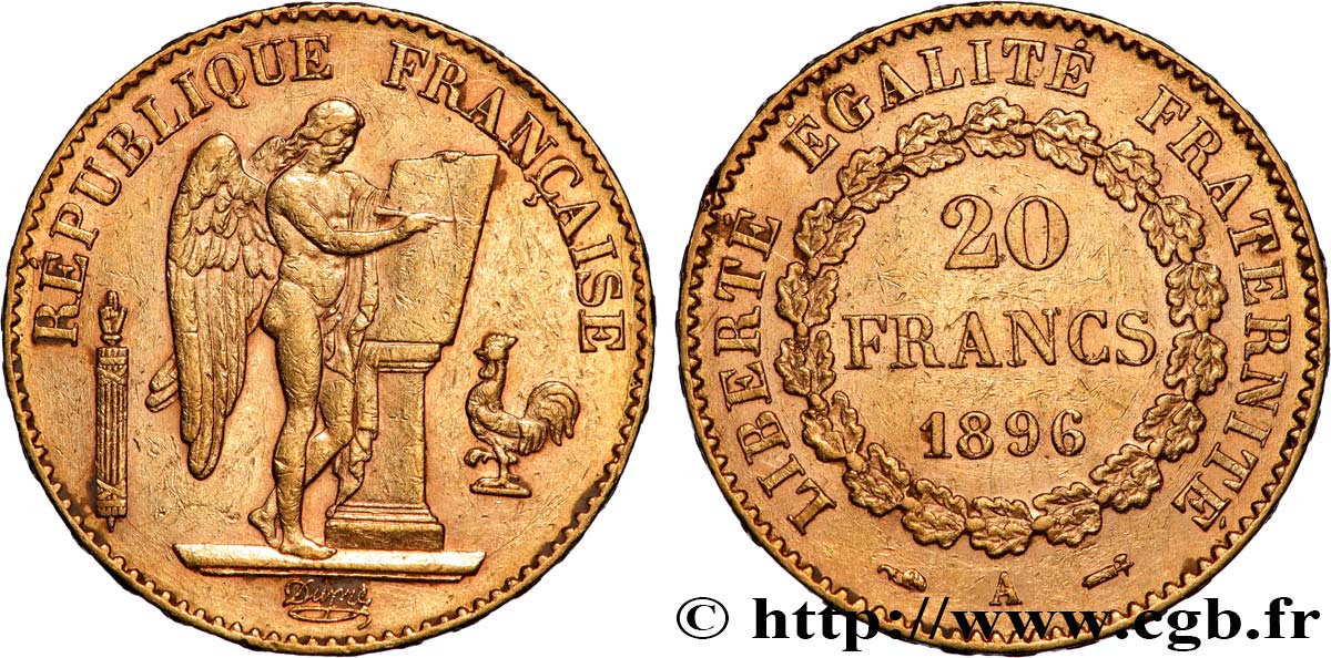 20 francs or Génie, Troisième République 1896 Paris F.533/20 BB 