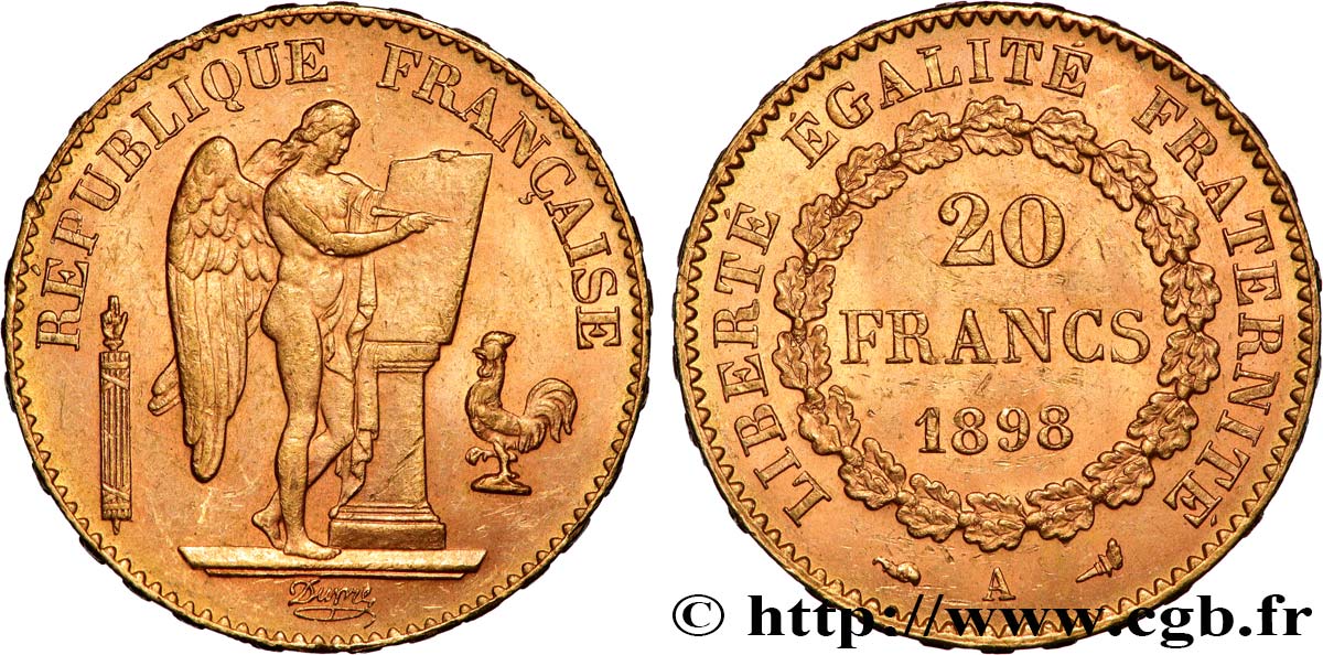 20 francs or Génie, Troisième République 1898 Paris F.533/23 TTB 