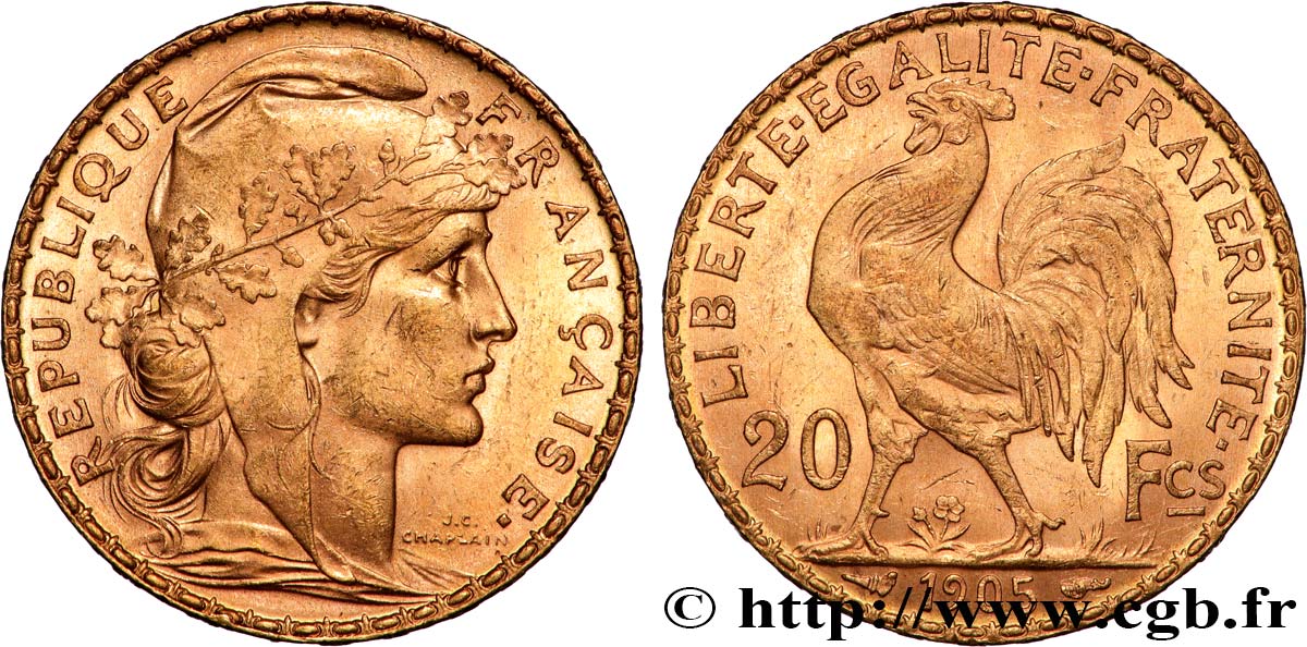 20 francs or Coq, Dieu protège la France 1905 Paris F.534/10 SUP 