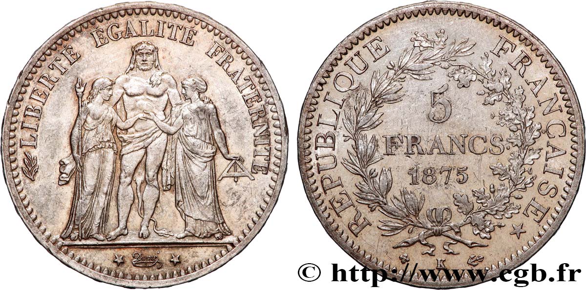 5 francs Hercule 1875 Bordeaux F.334/16 fVZ 