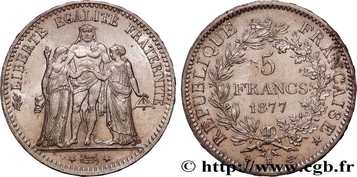 5 francs Hercule 1877 Bordeaux F.334/20 AU 