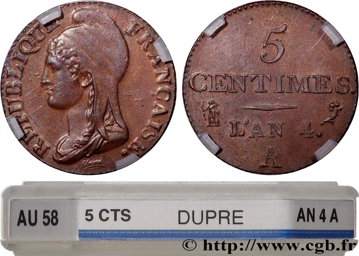 5 centimes Dupré, petit module 1796 Paris F.113/1 SPL58 GENI