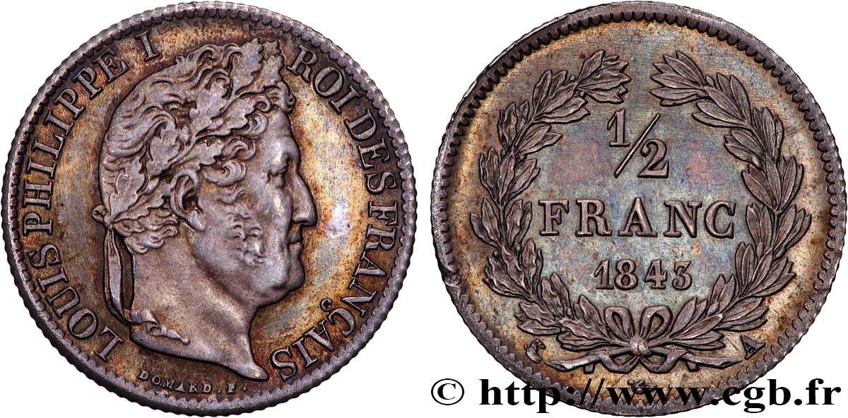 1/2 franc Louis-Philippe 1843 Paris F.182/99 EBC62 