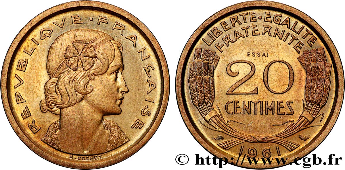 Essai du concours de 20 centimes par Cochet 1961 Paris GEM.55 4 MS64 