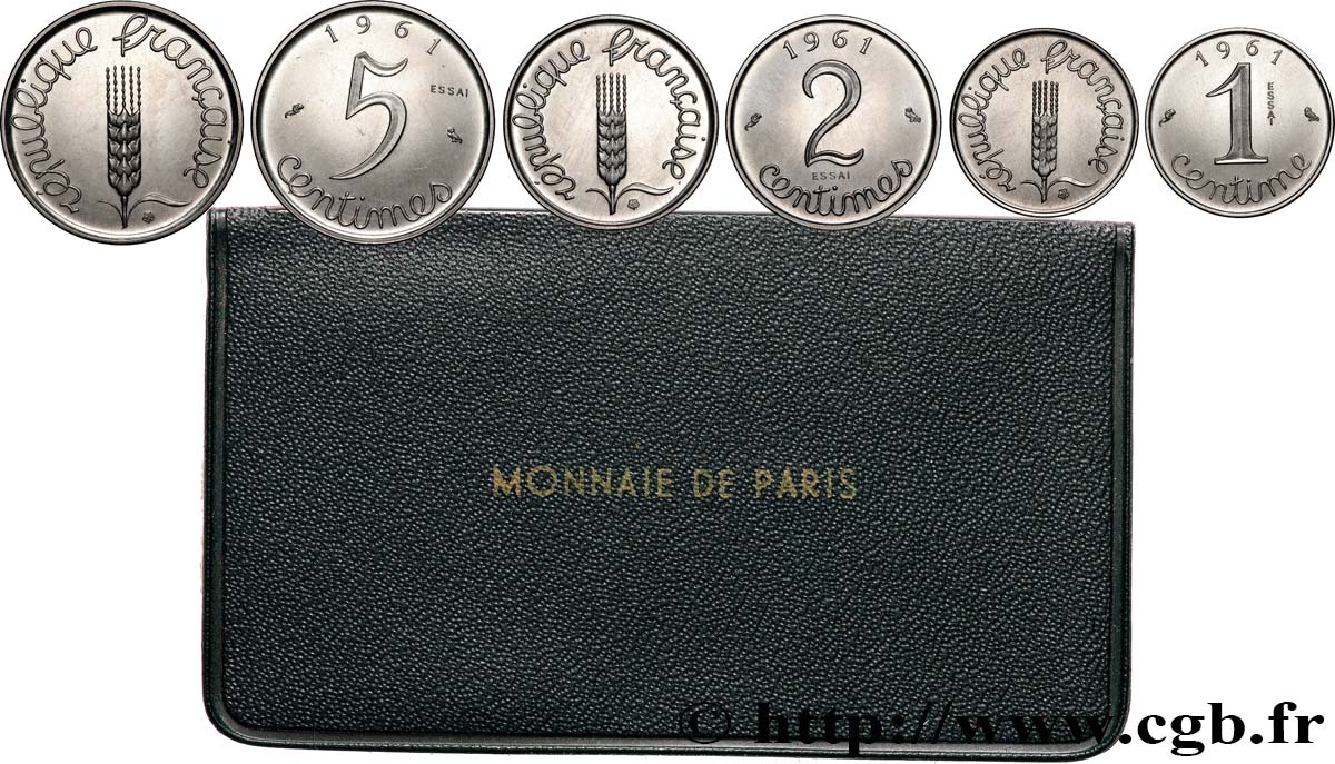 Série de trois essais de 1, 2 et 5 centimes acier, type Épi 1961 Paris F.106/3 fST/ST 