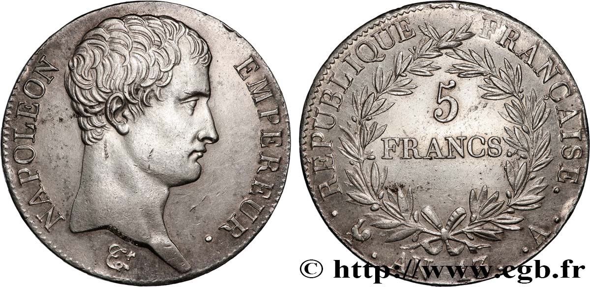 5 francs Napoléon Empereur, Calendrier révolutionnaire 1805 Paris F.303/2 VZ 