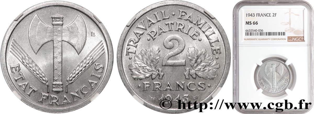 2 francs Francisque 1943  F.270/2 FDC66 NGC