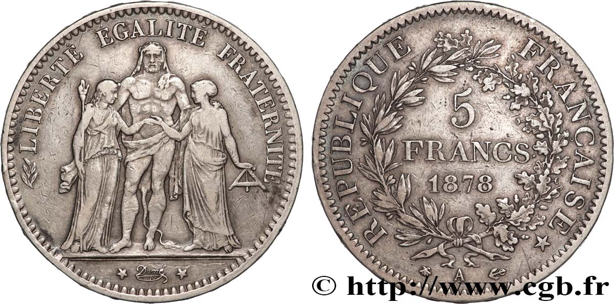 5 francs Hercule 1878 Paris F.334/21 SS 