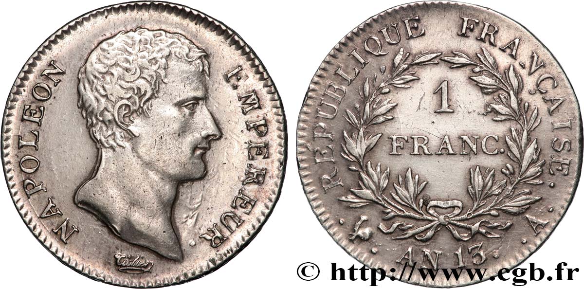 1 franc Napoléon Empereur, Calendrier révolutionnaire 1805 Paris F.201/14 SS 
