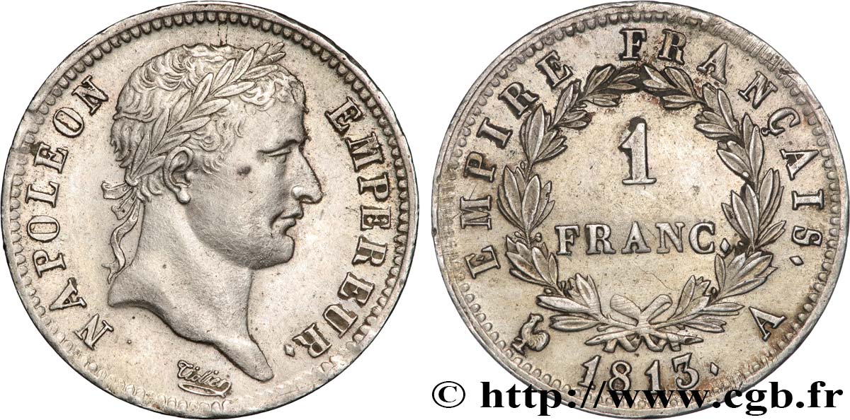 1 franc Napoléon Ier tête laurée, Empire français 1813 Paris F.205/58 AU 