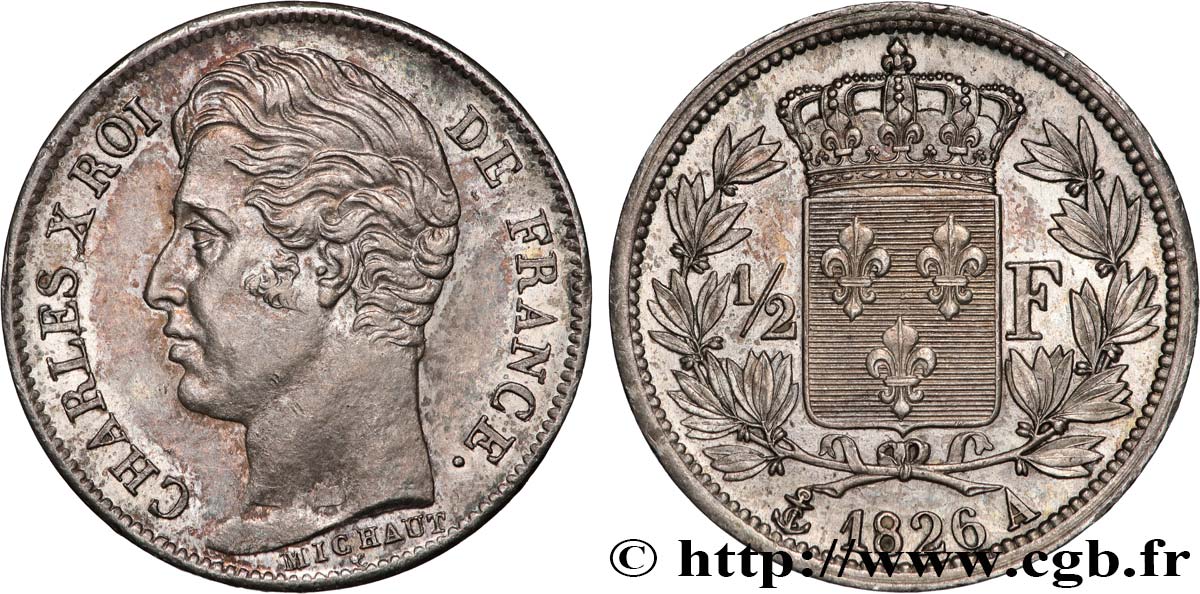 1/2 franc Charles X 1826 Paris F.180/2 EBC 