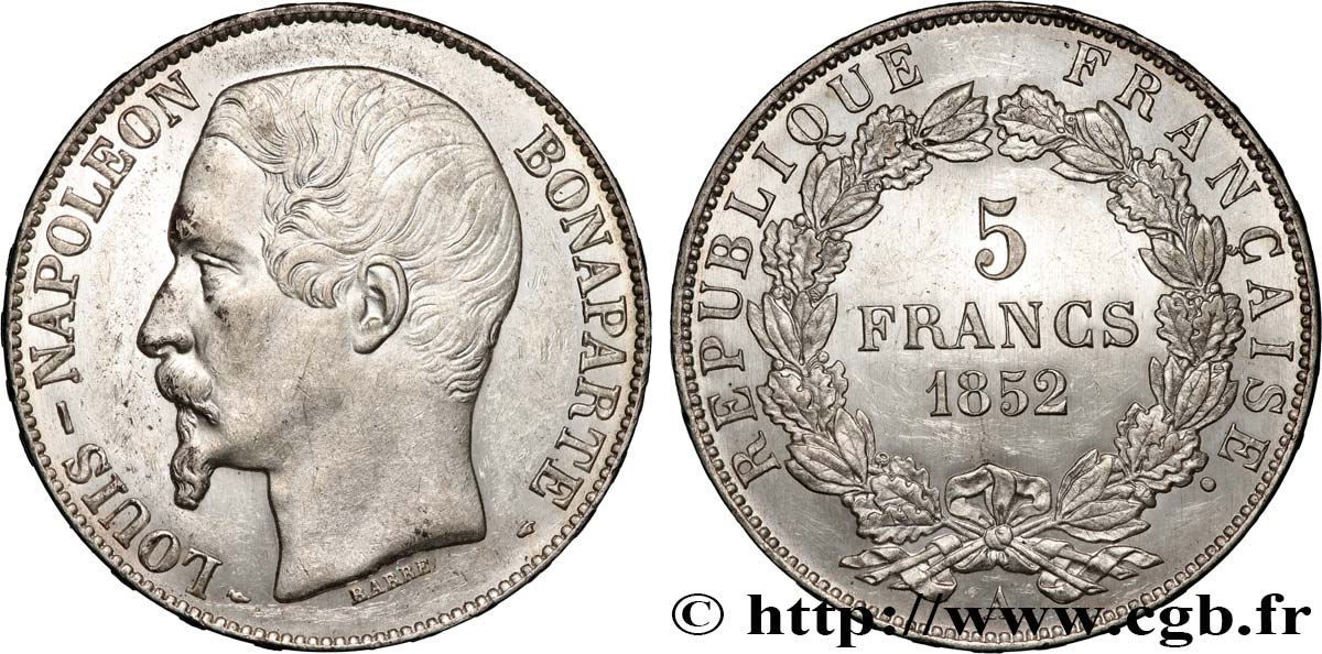 5 francs Louis-Napoléon, 1er type 1852 Paris F.329/1 VZ autre