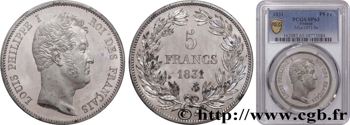 Essai en étain de 5 francs par Galle 1831  Maz.1073 Zn SPL63 PCGS