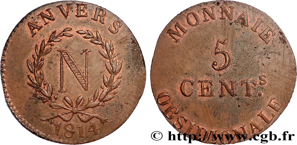 5 cent. Anvers à l N, grand module 1814 Anvers F.115A/1 SPL+ 