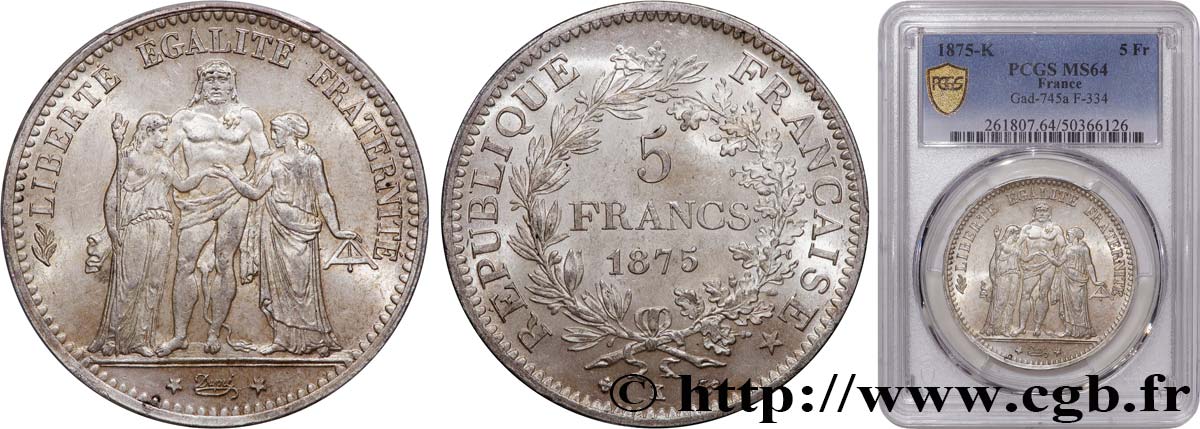 5 francs Hercule 1875 Bordeaux F.334/16 MS64 PCGS