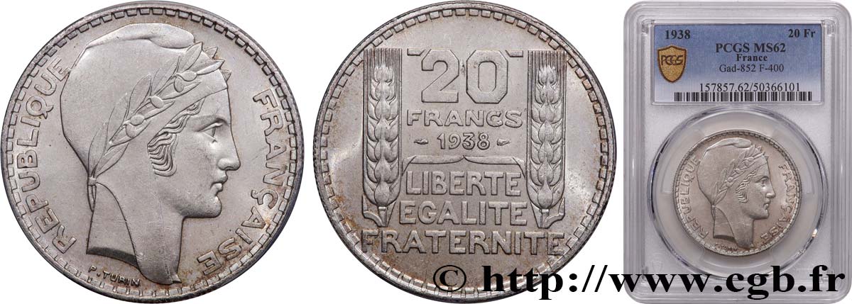 20 francs Turin 1938  F.400/9 EBC62 PCGS