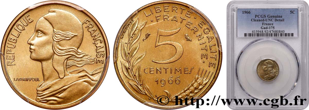 5 centimes Marianne 1966 Paris F.125/2 SPL+ PCGS