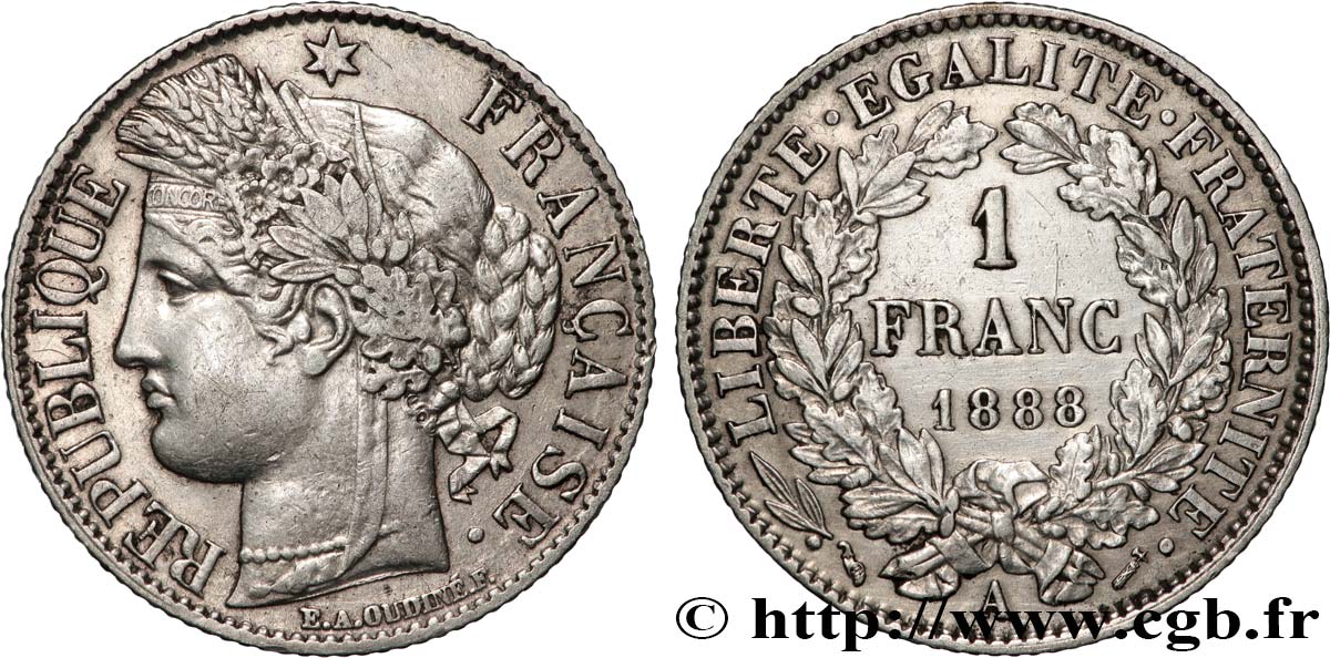1 franc Cérès, IIIe République 1888 Paris F.216/10 SUP 