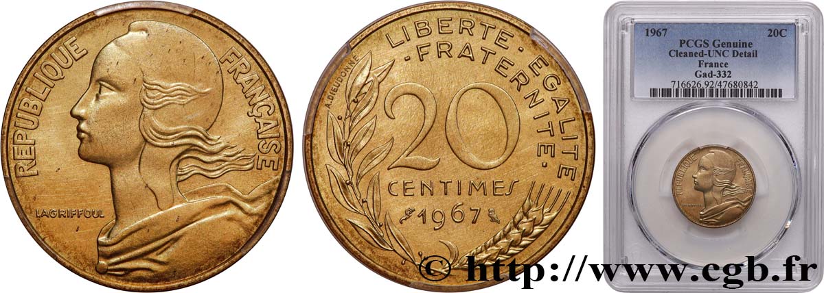 20 centimes Marianne 1967 Paris F.156/7 SPL+ PCGS