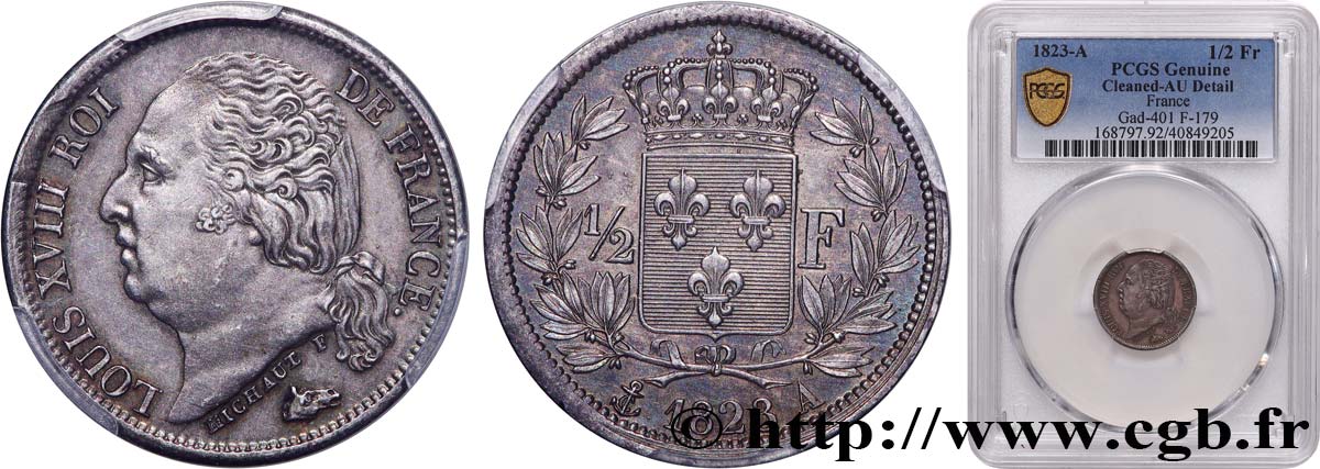 1/2 franc Louis XVIII 1823 Paris F.179/34 MBC+ PCGS