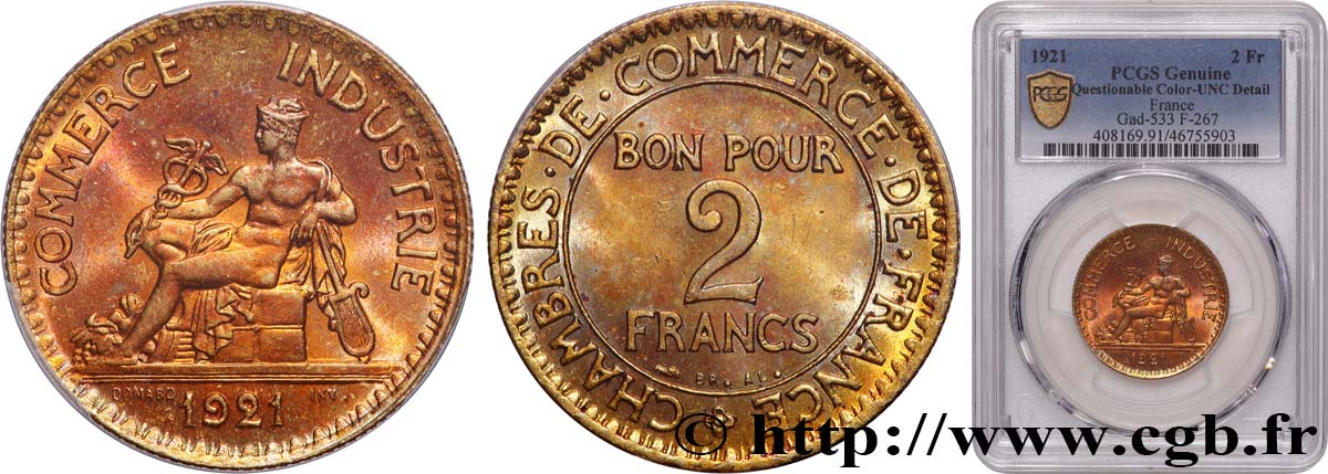 2 francs Chambres de Commerce 1921  F.267/3 SUP+ PCGS