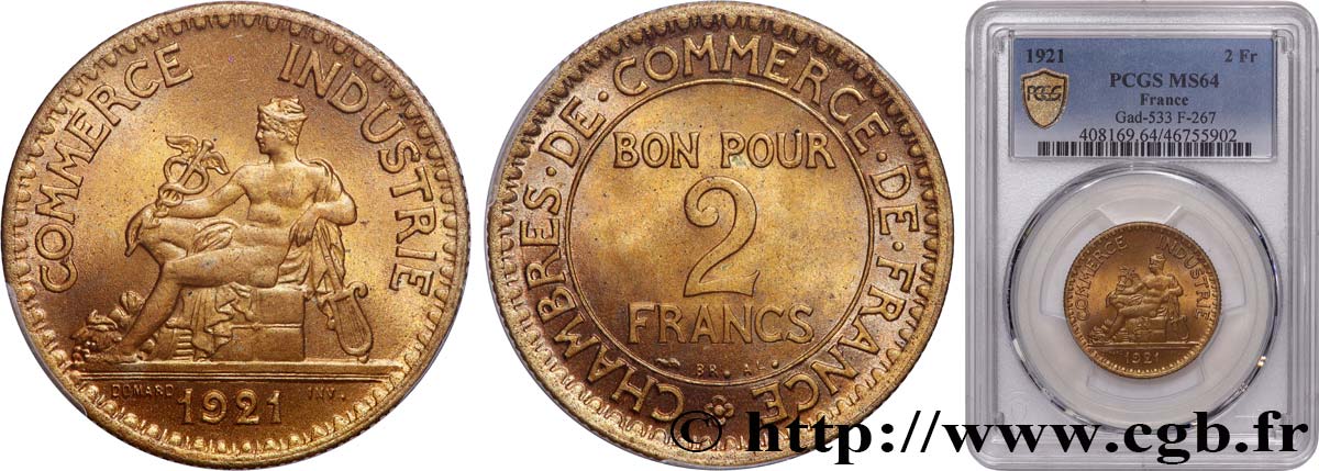 2 francs Chambres de Commerce 1921  F.267/3 SPL64 PCGS