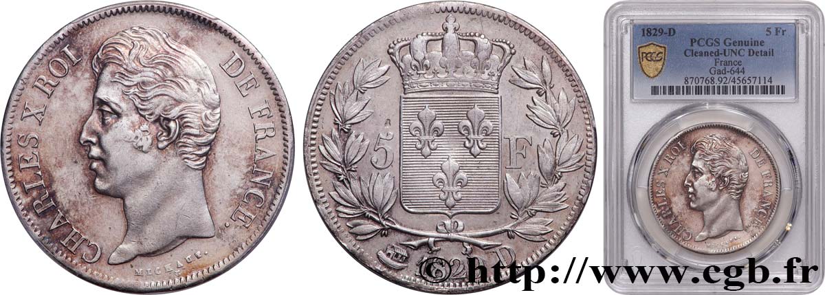 5 francs Charles X, 2e type 1829 Lyon F.311/30 VZ+ PCGS