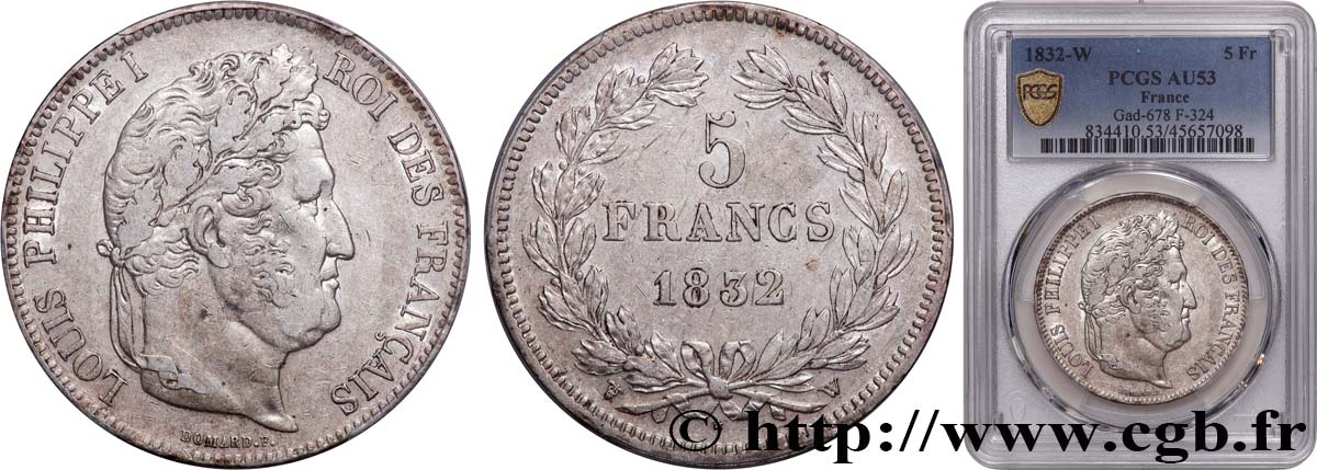 5 francs IIe type Domard 1832 Lille F.324/13 TTB53 PCGS