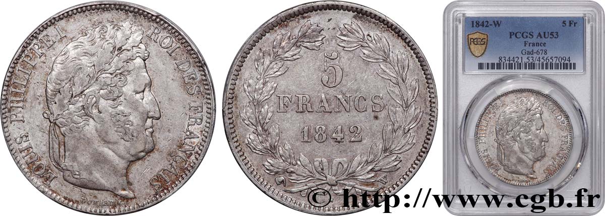 5 francs IIe type Domard 1842 Lille F.324/99 BB53 PCGS