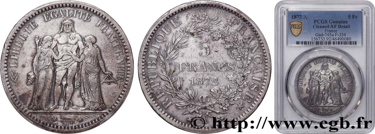 5 francs Hercule 1872 Paris F.334/6 MBC PCGS