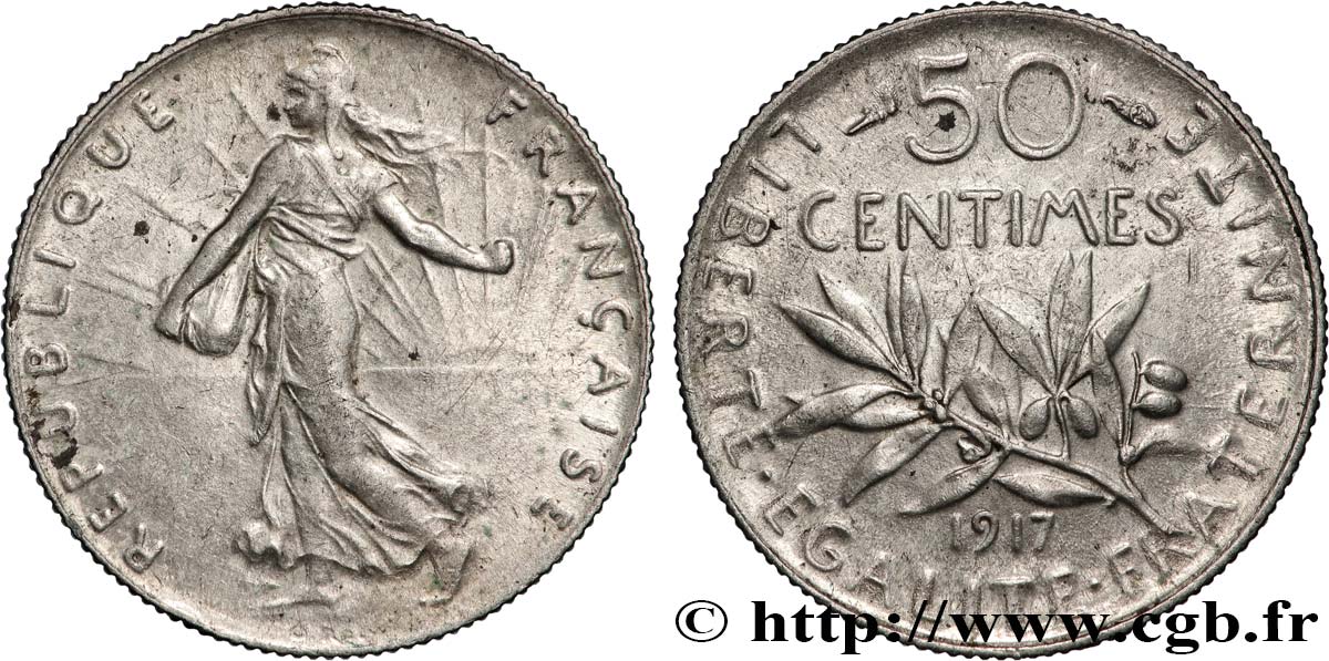 50 centimes Semeuse 1917 Paris F.190/24 AU 